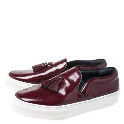 Pre Owned Celine Burgundy Leather Tassel Slip On Sneakers Size 39