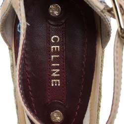 Celine Blue Canvas And Beige Leather Tassel Espadrille Wedge Platform Ankle Strap Sandals Size 38