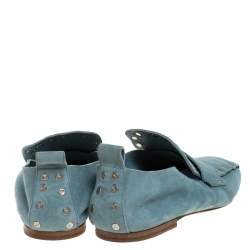 Celine Blue Suede Studded Slip On Loafers Size 39