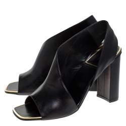 Pre Owned Celine Black Leather Peep Toe Sandals Size 39