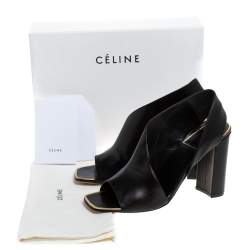 Pre Owned Celine Black Leather Peep Toe Sandals Size 39
