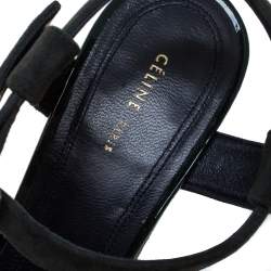 Pre Owned Celine Green Patent Leather And Suede Ankle Strap Open Toe Platform Sandals Size 37.5