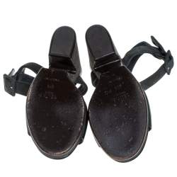 Pre Owned Celine Green Patent Leather And Suede Ankle Strap Open Toe Platform Sandals Size 37.5