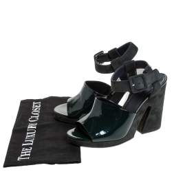 Pre Owned Celine Green Patent Leather And Suede Ankle Strap Open Toe Platform Sandals Size 37.5