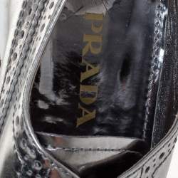 Prada Metallic Silver Brogue Leather Platform Low Top Sneakers Size 38