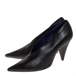 Pre Owned Celine Black Leather V Neck Pointed Toe Pumps Size 39