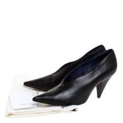 Pre Owned Celine Black Leather V Neck Pointed Toe Pumps Size 39