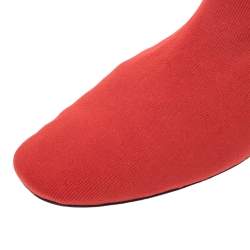 Pre Owned Celine Orange Stretch Knit Fabric Sock Block Heel Ankle Boots Size 39.5
