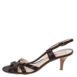 Celine Brown Leather Open Toe Slingback Sandals Size 38.5