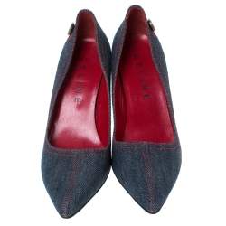 Pre Owned Celine Blue Denim Fabric Pointed Toe Pumps Size 37.5