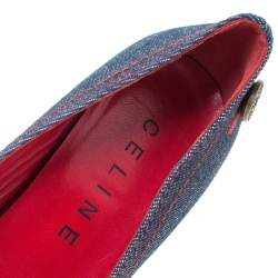 Pre Owned Celine Blue Denim Fabric Pointed Toe Pumps Size 37.5