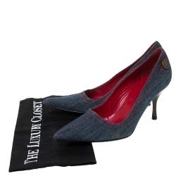Pre Owned Celine Blue Denim Fabric Pointed Toe Pumps Size 37.5