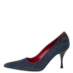 Pre Owned Celine Blue Denim Fabric Pointed Toe Pumps Size 37.5
