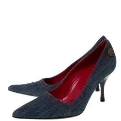 Pre Owned Celine Blue Denim Fabric Pointed Toe Pumps Size 37.5