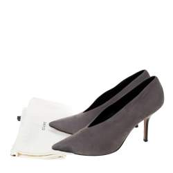 Pre Owned Celine Grey Nubuck Leather V Neck Pointed Toe Pumps Size 38.5