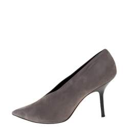 Pre Owned Celine Grey Nubuck Leather V Neck Pointed Toe Pumps Size 38.5