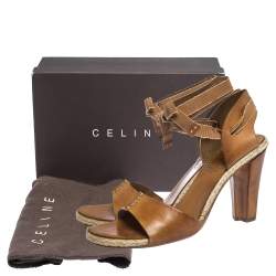Pre Owned Celine Brown Leather Espadrille Ankle Wrap Open Toe Sandals Size 40