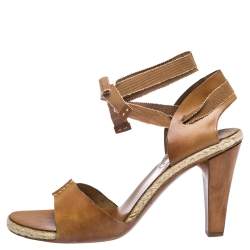 Pre Owned Celine Brown Leather Espadrille Ankle Wrap Open Toe Sandals Size 40