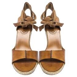 Pre Owned Celine Brown Leather Espadrille Ankle Wrap Open Toe Sandals Size 40