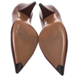 Pre Owned Celine Burgundy Leather V Neck Nappa Pumps Size 41