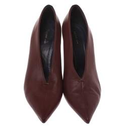 Pre Owned Celine Burgundy Leather V Neck Nappa Pumps Size 41