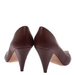 Pre Owned Celine Burgundy Leather V Neck Nappa Pumps Size 41