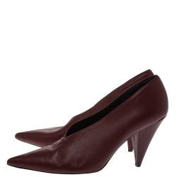 Pre Owned Celine Burgundy Leather V Neck Nappa Pumps Size 41