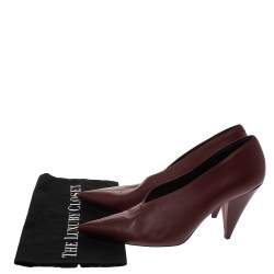 Pre Owned Celine Burgundy Leather V Neck Nappa Pumps Size 41