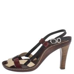 Pre Owned Celine Multicolor Patent And Leather Strappy Slingback Sandals Size 38