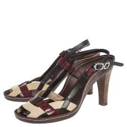 Pre Owned Celine Multicolor Patent And Leather Strappy Slingback Sandals Size 38