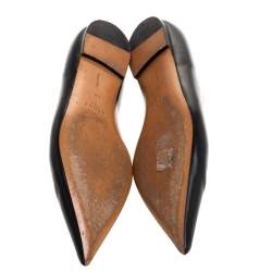 Pre Owned Celine Black Leather V-Neck Ballet Flats Size 40