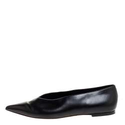 Pre Owned Celine Black Leather V-Neck Ballet Flats Size 40