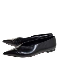 Pre Owned Celine Black Leather V-Neck Ballet Flats Size 40