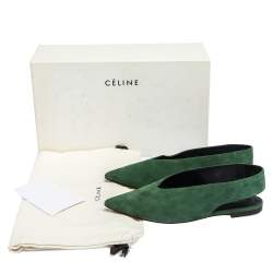 Pre Owned Celine Green Suede V Cut Pointed Toe Flats Size 36