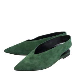 Pre Owned Celine Green Suede V Cut Pointed Toe Flats Size 36