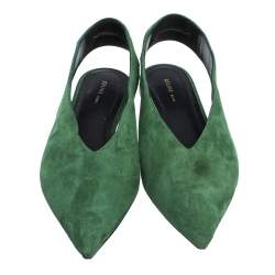 Pre Owned Celine Green Suede V Cut Pointed Toe Flats Size 36