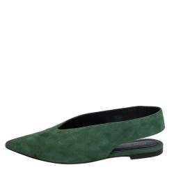 Pre Owned Celine Green Suede V Cut Pointed Toe Flats Size 36
