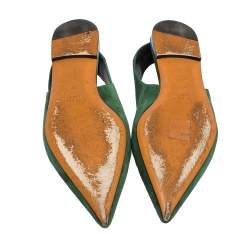 Pre Owned Celine Green Suede V Cut Pointed Toe Flats Size 36