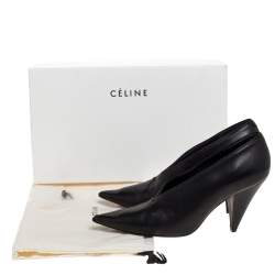 Pre Owned Celine Black Leather V Cut Pointed Toe Pumps Size 38