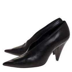 Pre Owned Celine Black Leather V Cut Pointed Toe Pumps Size 38