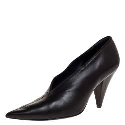 Pre Owned Celine Black Leather V Cut Pointed Toe Pumps Size 38