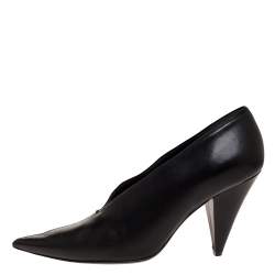 Pre Owned Celine Black Leather V Cut Pointed Toe Pumps Size 38