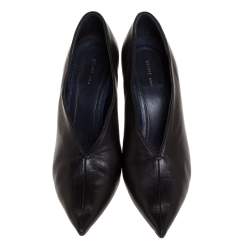 Pre Owned Celine Black Leather V Cut Pointed Toe Pumps Size 38