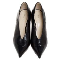 Pre Owned Celine Black Leather V-Neck Pointed Toe Pumps Size 36.5