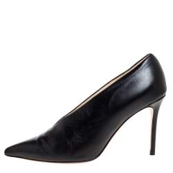 Pre Owned Celine Black Leather V-Neck Pointed Toe Pumps Size 36.5