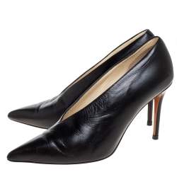 Pre Owned Celine Black Leather V-Neck Pointed Toe Pumps Size 36.5
