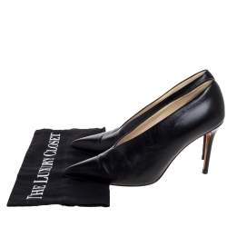 Pre Owned Celine Black Leather V-Neck Pointed Toe Pumps Size 36.5