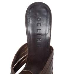 Pre Owned Celine Dark Brown Leather Vintage Strappy Slide Sandals Size 39