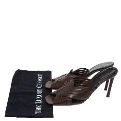 Pre Owned Celine Dark Brown Leather Vintage Strappy Slide Sandals Size 39