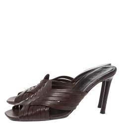 Pre Owned Celine Dark Brown Leather Vintage Strappy Slide Sandals Size 39